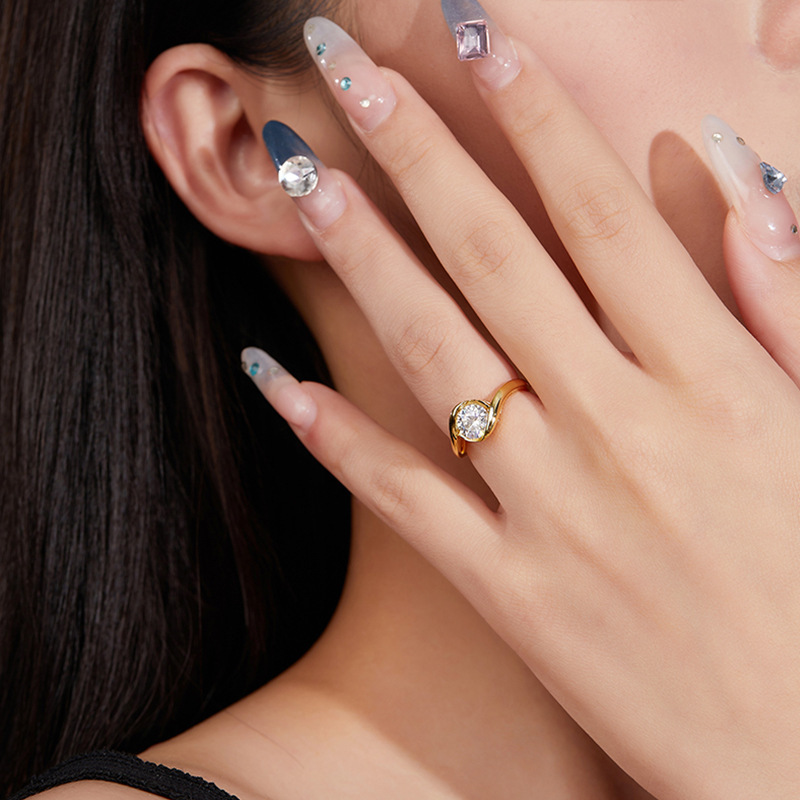 1Ct Round Cut Moissanite Trendy Swirl Design Sterling Silver Engagement Ring