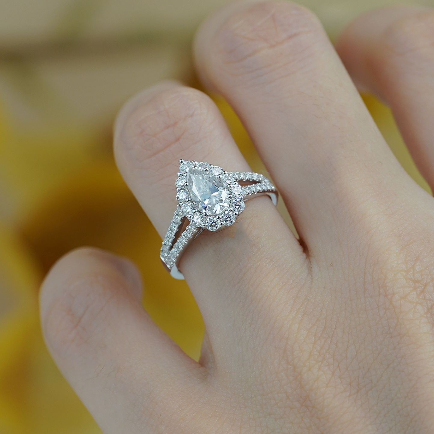 1Ct Pear Cut Moissanite Opulent Sterling Silver Engagement Ring