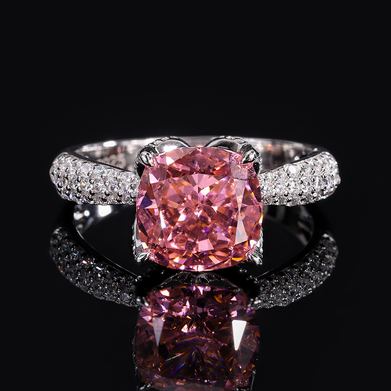3.5Ct Padparadscha Cushion Cut Pave Setting Ring-Sterling Silver-lornajewelry
