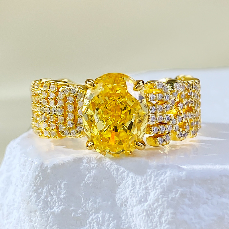 1.5Ct Oval Cut Yellow Diamond Channel Setting Ring-Sterling Silver-lornajewelry