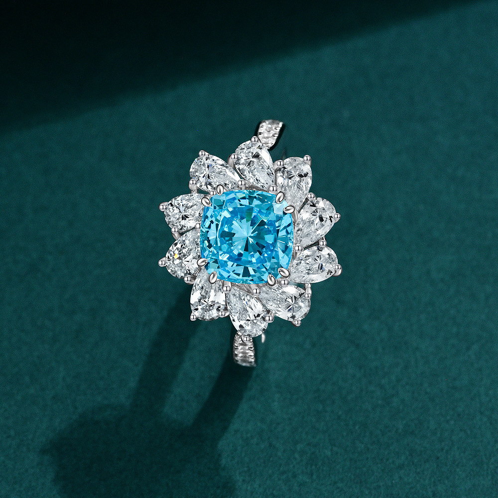 2.5Ct Cushion Cut Aquamarine Gemstone Halo Design Ring