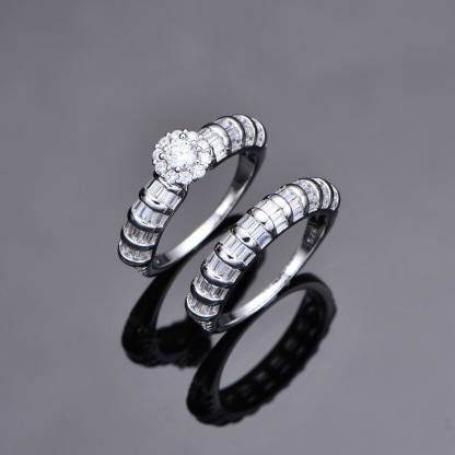 1Ct Elegant Round Cut Halo Wedding Bridal Set-Sterling Silver-lornajewelry