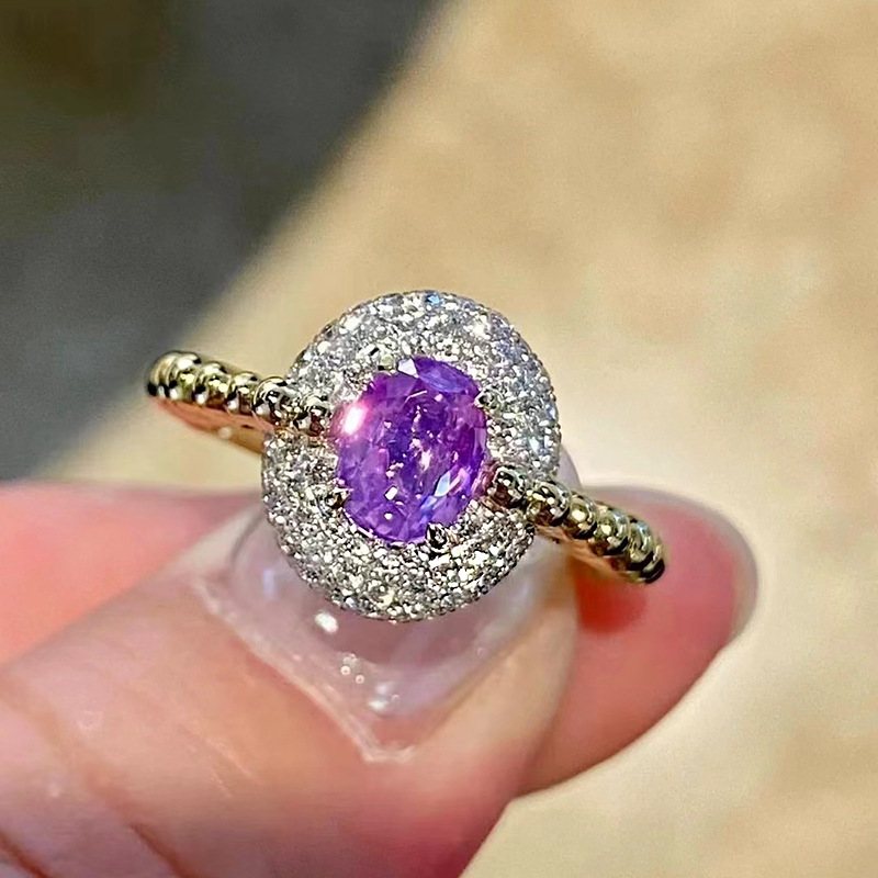 1Ct Statement Purple Oval Stone Halo Ring Gold Band-Sterling Silver-lornajewelry