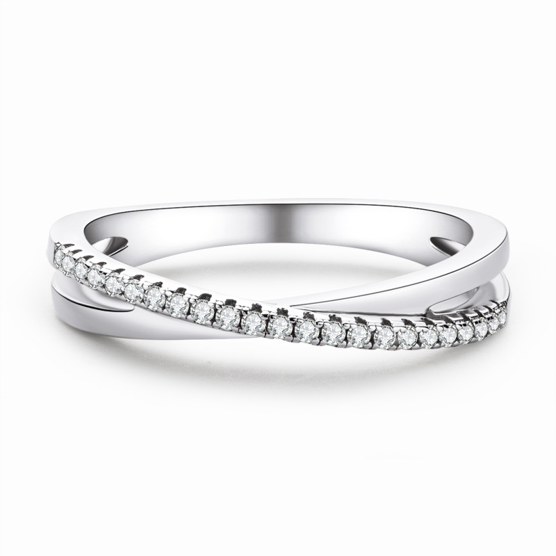 Moissanite Pave X-Cross Wedding Band Ring In Sterling Silver