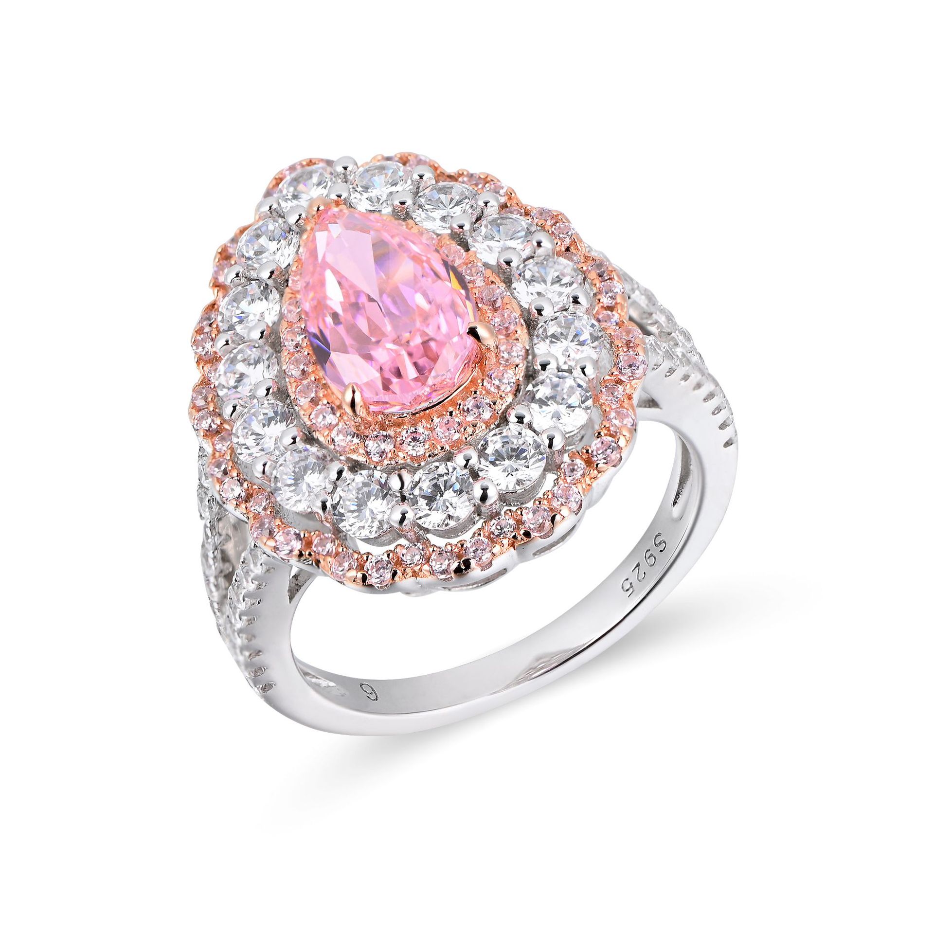 1.2Ct Pink Gemstone Pear Cut Double Halo Ring-Sterling Silver-lornajewelry