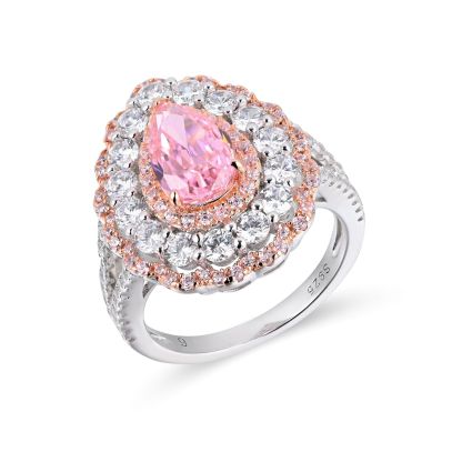 1.2Ct Pink Gemstone Pear Cut Double Halo Ring-Sterling Silver-lornajewelry
