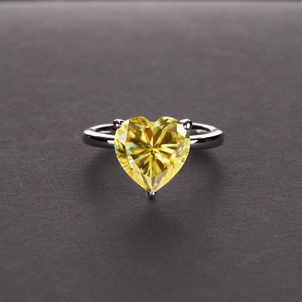 4Ct Heart Cut Yellow Ring In Sterling Silver