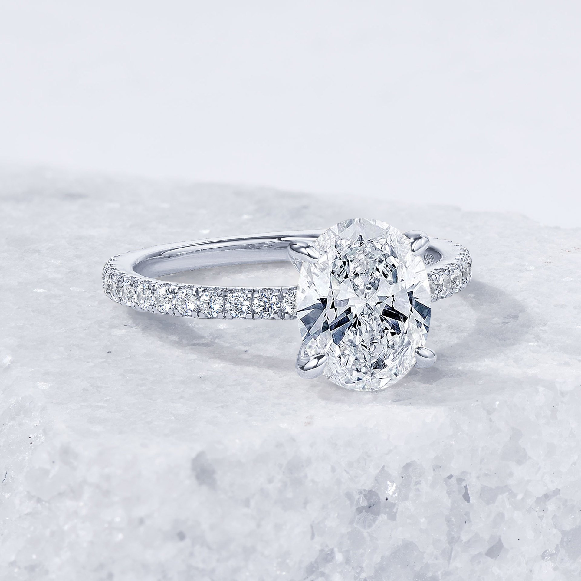 3Ct Moissanite Oval Cut Pave Elegant Design Engagement Ring in Sterling Silver