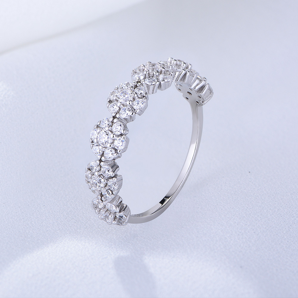 Halo Round Cut Seven Stone Anniversary Ring for Her-Sterling Silver-lornajewelry