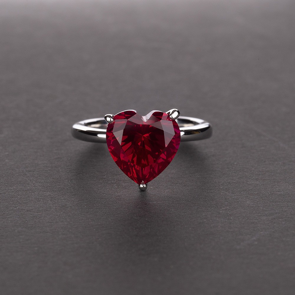 4Ct Heart Cut Ruby Solitaire Engagement Ring In Sterling Silver-Sterling Silver-lornajewelry