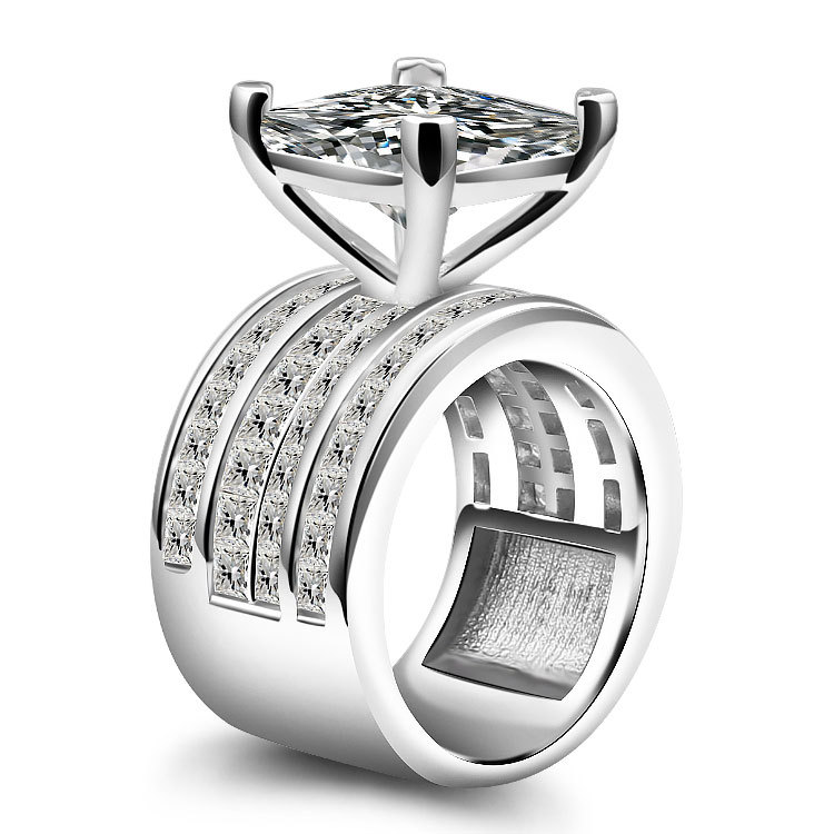 3Ct Moissanite Wide Band Versatile Style 4-Prong Hollow Design Engagement Ring In Sterling Silver