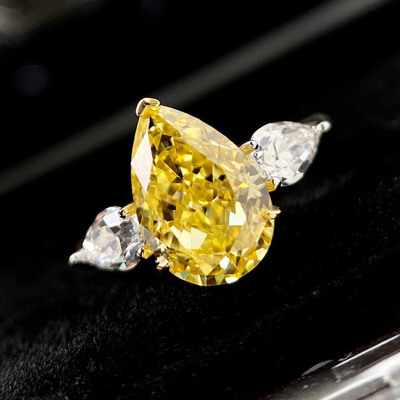 7Ct Pear Cut Yellow Gemstone Three Stone Engagement Ring In Sterling Silver-Sterling Silver-lornajewelry