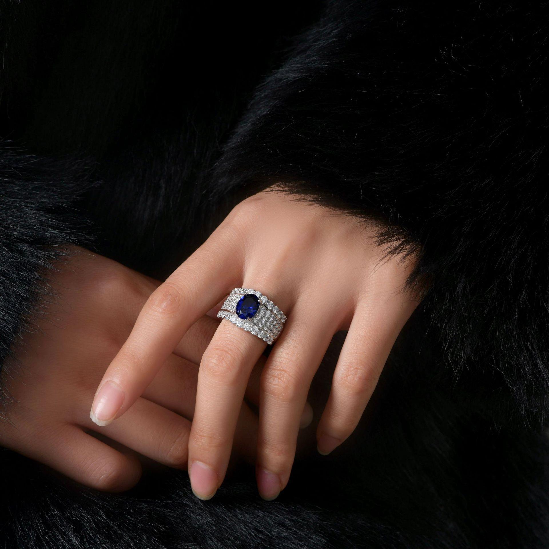 2Ct Oval Cut Blue sterling Silver Engagement Ring