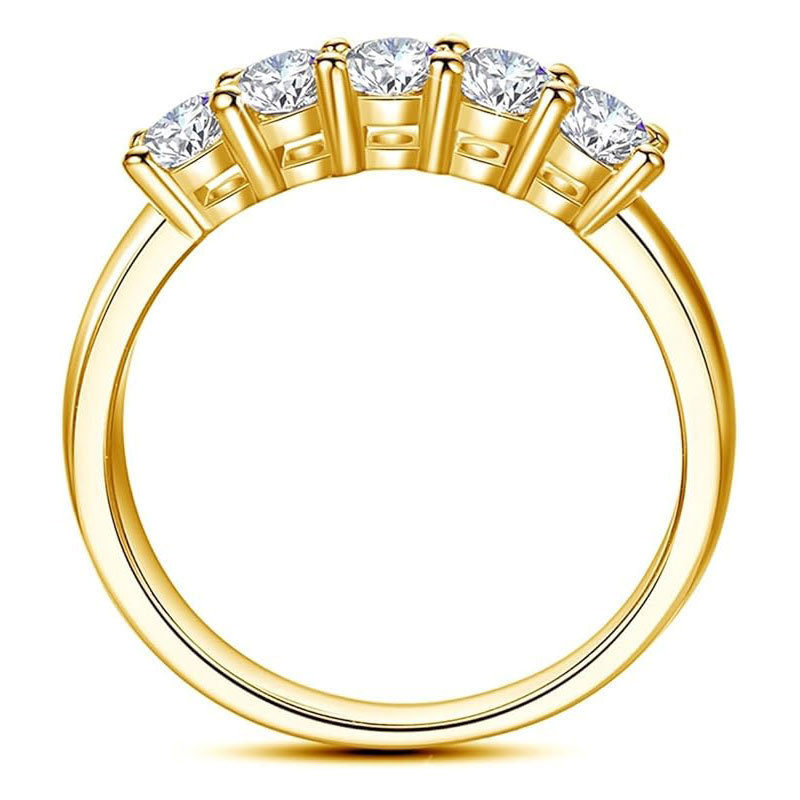 Moissanite Five-Stone Round Cut Shared Prong Wedding Band in Sterling Silver