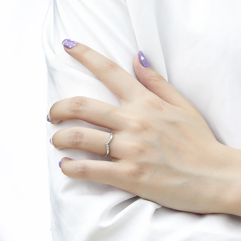 V-shape Rose Gold White Wedding Band