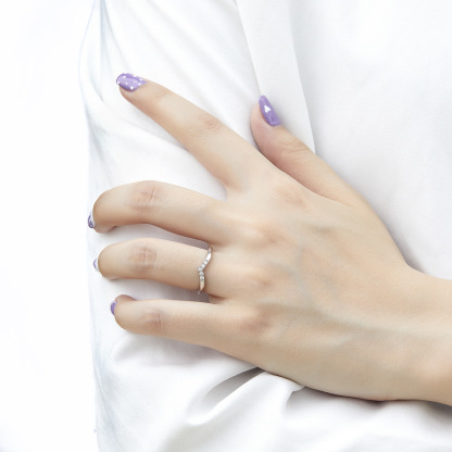 V-shape Rose Gold White Wedding Band