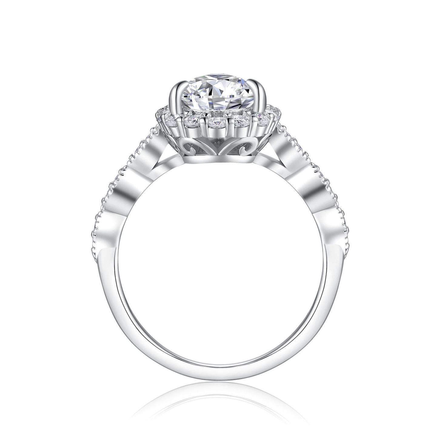 3Ct Pear Cut Moissanite Classic Halo Design Sterling Silver Engagement Ring