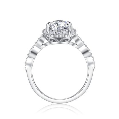 3Ct Pear Cut Moissanite Classic Halo Design Sterling Silver Engagement Ring