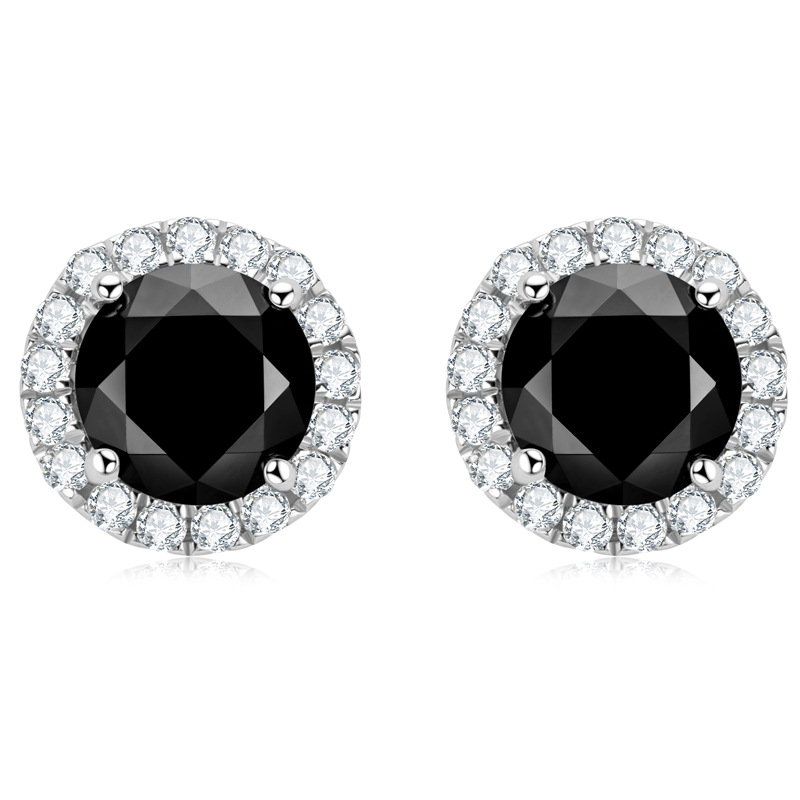 1Ct Black Moissanite Halo Design Earrings