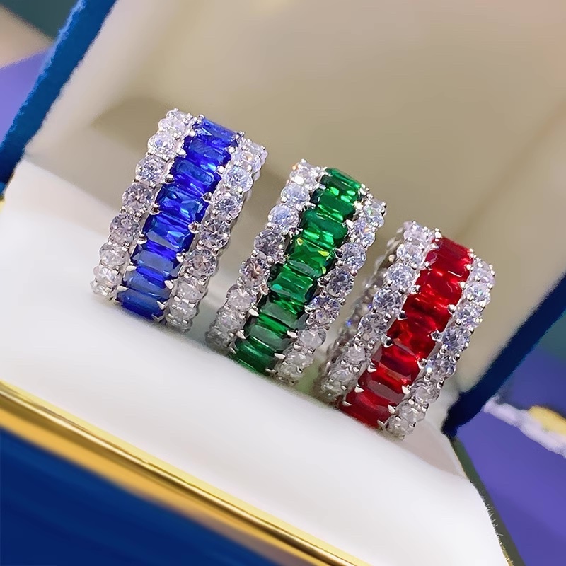 Multi-Color Full Eternity Band – 8 Vibrant Variants in Baguette & Round Cut-Sterling Silver-lornajewelry