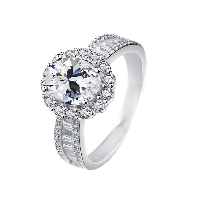 1.5Ct Moissanite Oval Cut Halo Setting Classic Ring-Sterling Silver-lornajewelry
