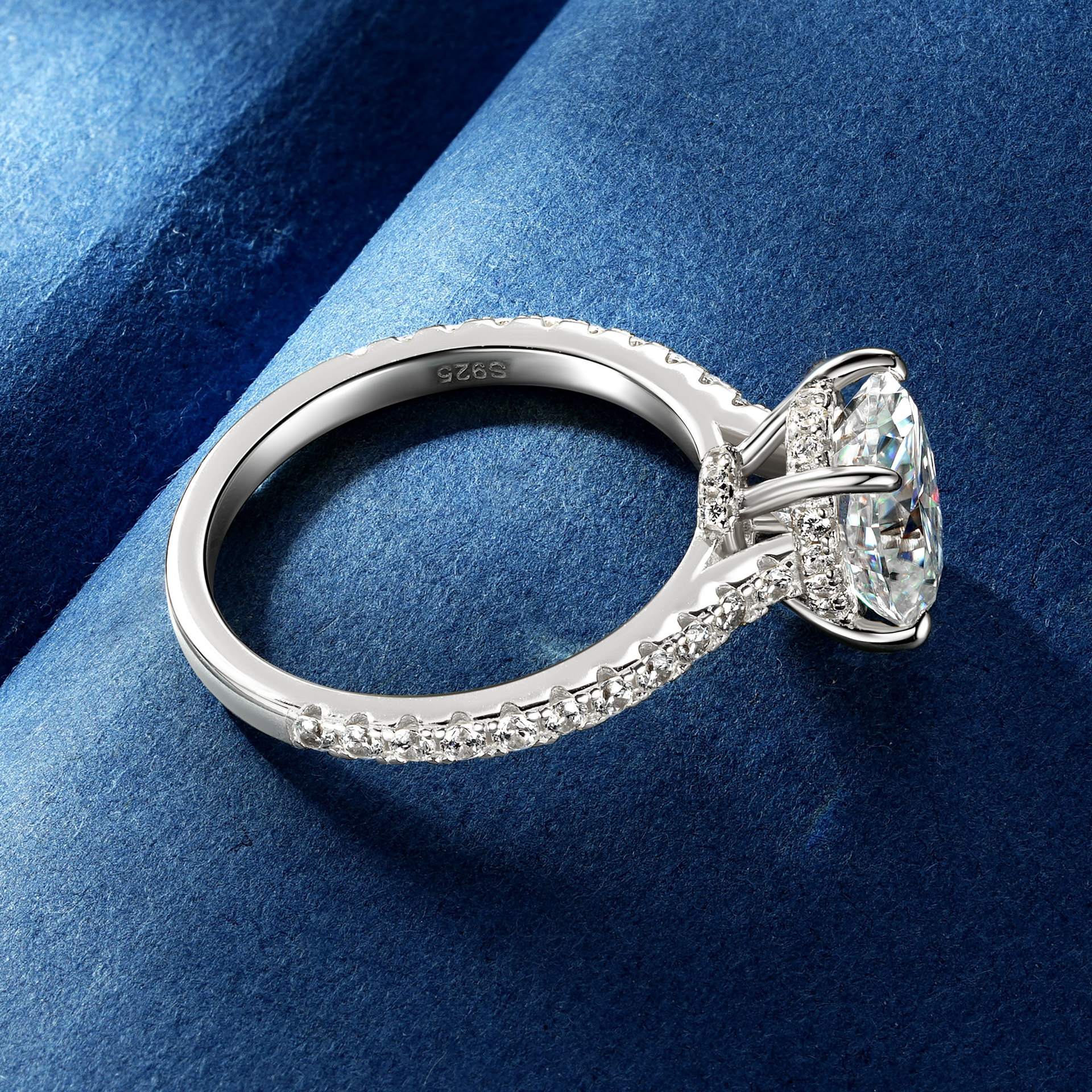 3Ct Moissanite Oval Cut Pave Romantic Luxury Design Engagement Ring in Sterling Silver