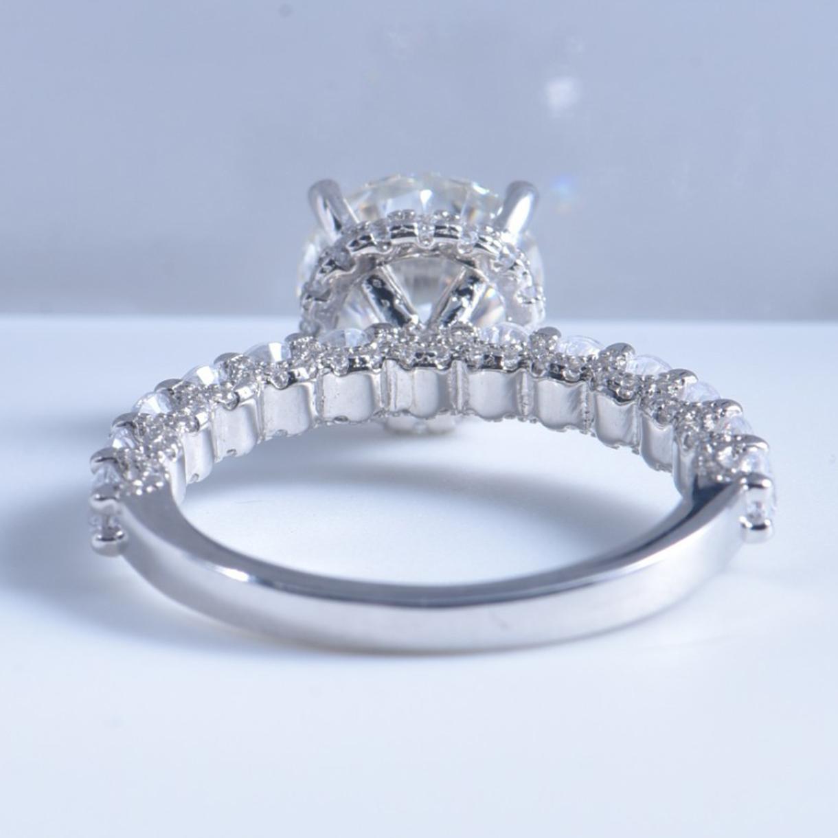3Ct Moissanite Round Side Stone Engagement Ring
