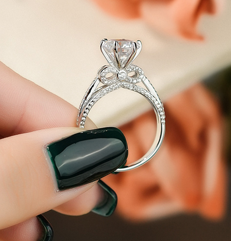 3Ct Moissanite Round Cut Pave Split Shank Ring-Sterling Silver-lornajewelry