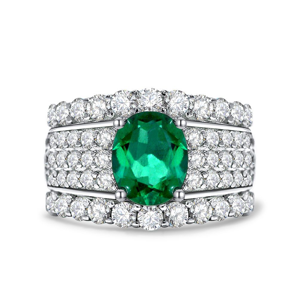 2Ct Luxury Oval Cut Green Wide-Band Design Engagement Ring-Sterling Silver-lornajewelry