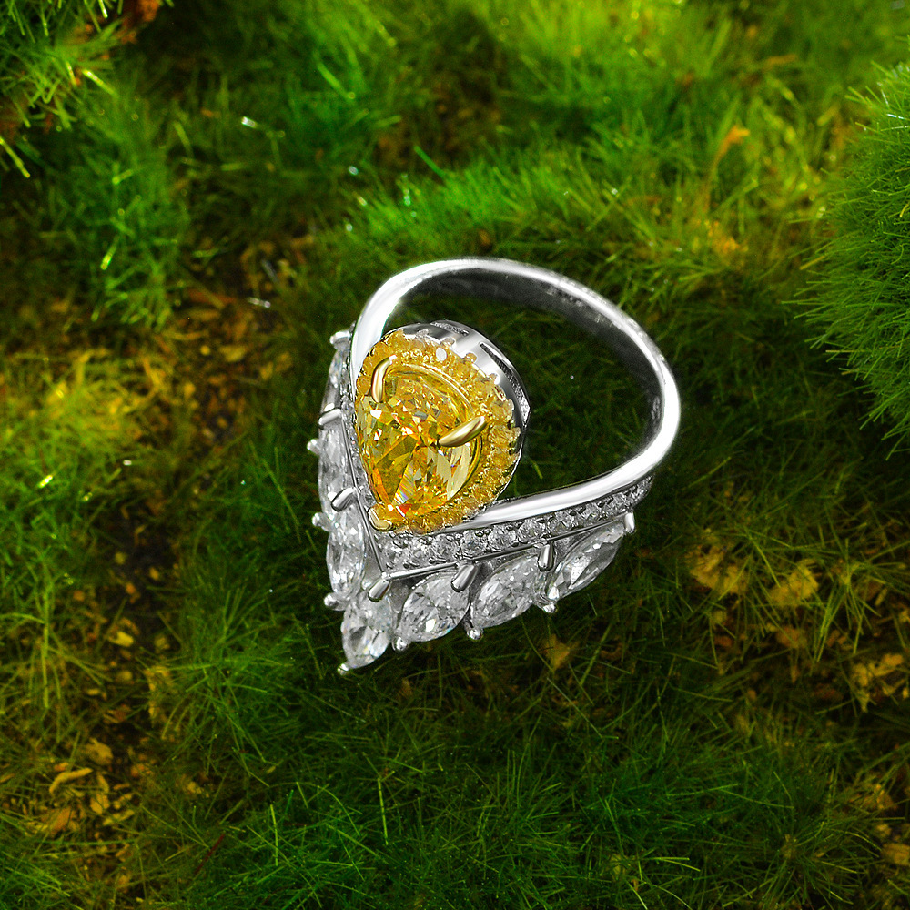 2Ct Yellow Pear Cut Marquise Chevron Halo Setting Ring-Sterling Silver-lornajewelry