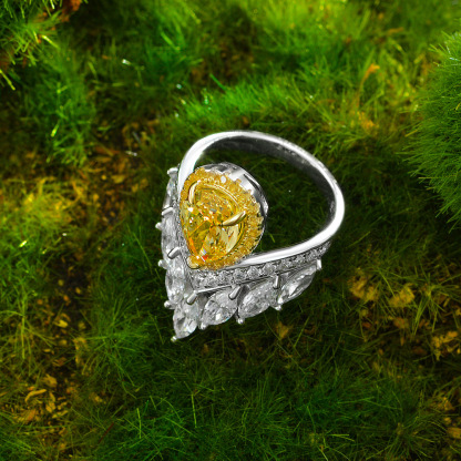 2Ct Yellow Pear Cut Marquise Chevron Halo Setting Ring-Sterling Silver-lornajewelry