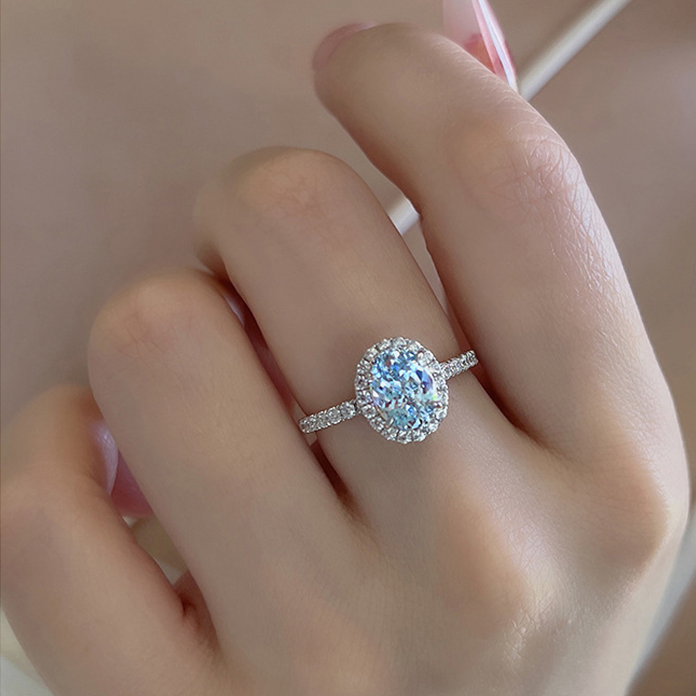 1.5Ct Oval Cut Aquamarine Halo Design Ring-Sterling Silver-lornajewelry