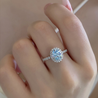 1.5Ct Oval Cut Aquamarine Halo Design Ring-Sterling Silver-lornajewelry