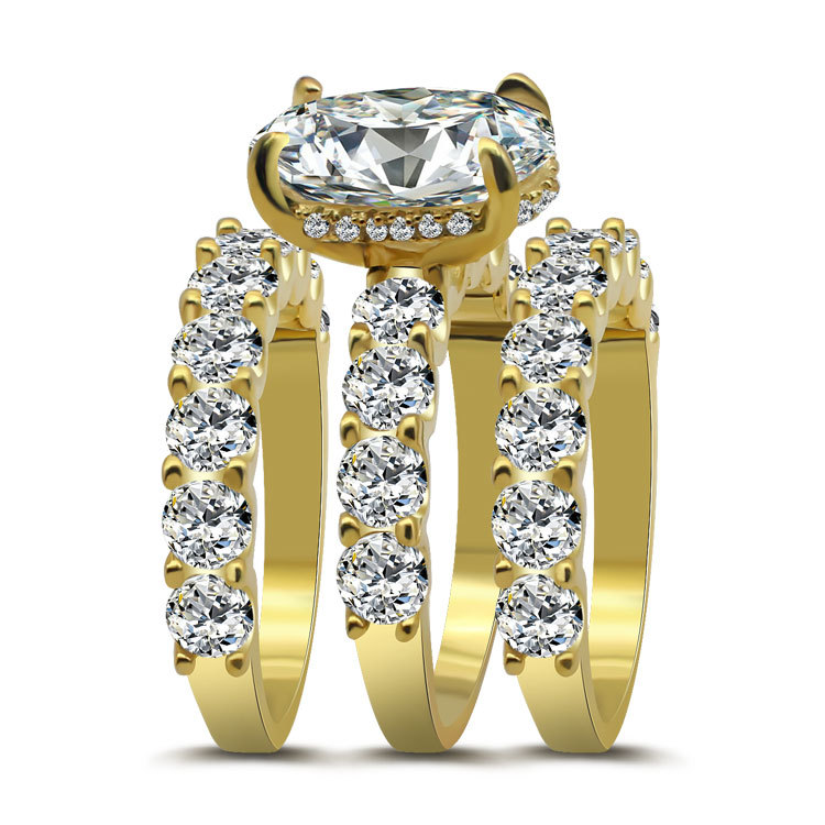 9CT Oval Cut 3-Piece Wedding Ring Set in Sterling Silver-Sterling Silver-lornajewelry