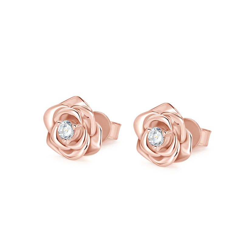 Moissanite Rose Flower Design Earrings