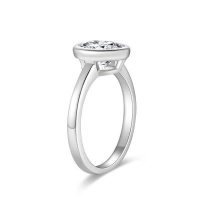 2Ct Moissanite Oval Cut Solitaire Bezel Sterling Silver Engagement Ring-Sterling Silver-lornajewelry