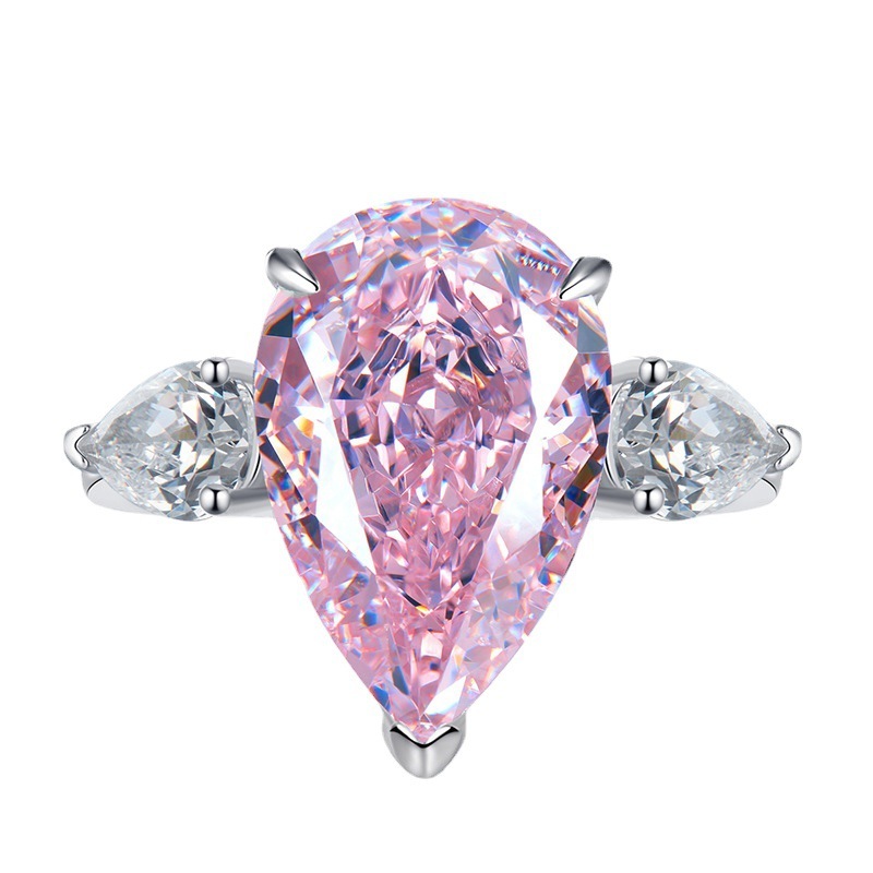 8Ct Elegant Pear Cut Pink Sapphire Three Stone Engagement Ring In Sterling Silver-Sterling Silver-lornajewelry