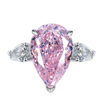 8Ct Elegant Pear Cut Pink Sapphire Three Stone Engagement Ring In Sterling Silver-Sterling Silver-lornajewelry