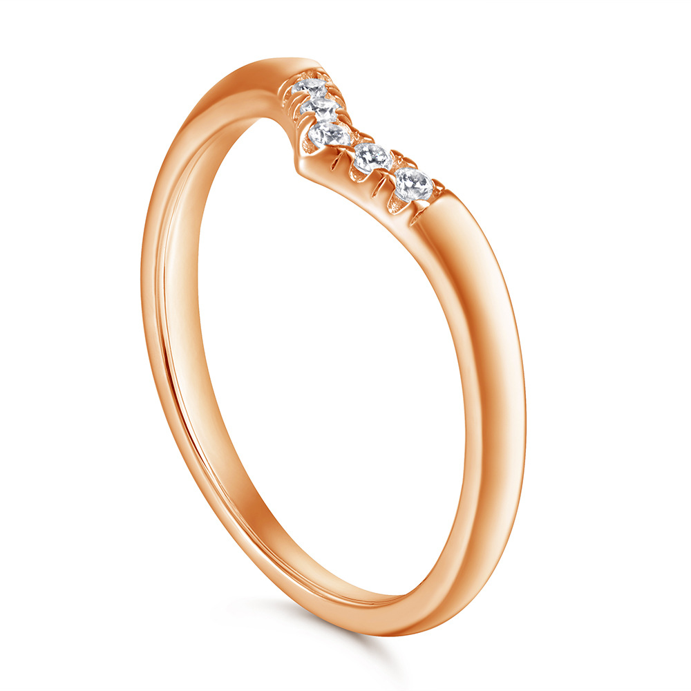 V-shape Rose Gold White Wedding Band