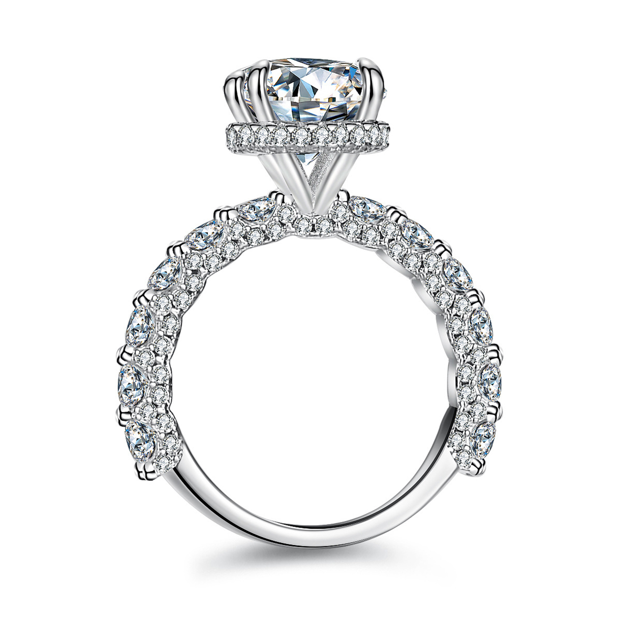 3Ct Moissanite Round Side Stone Engagement Ring