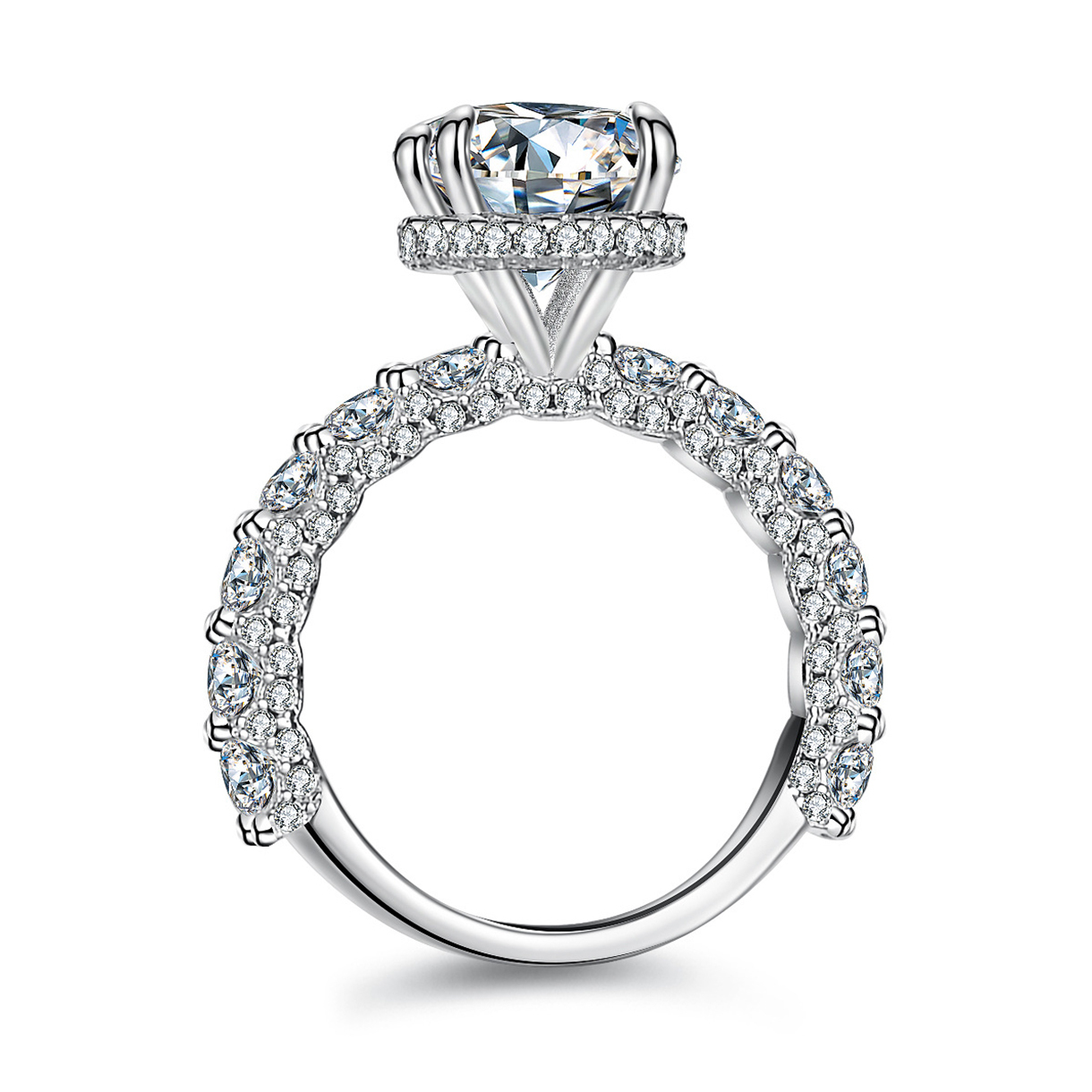 3Ct Moissanite Round Side Stone Engagement Ring