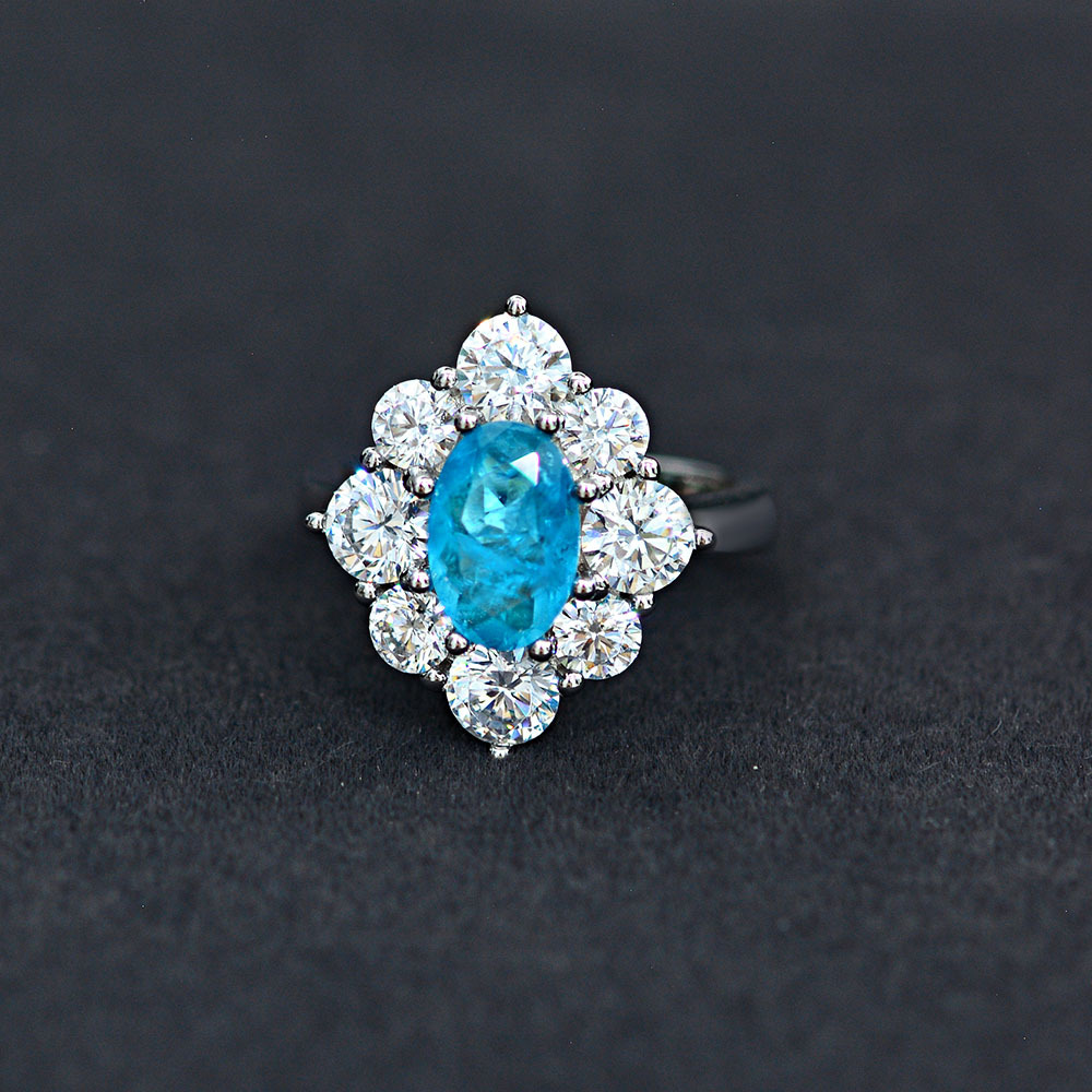 1.5Ct Oval Cut Aquamarine Gemstone Halo Design Ring