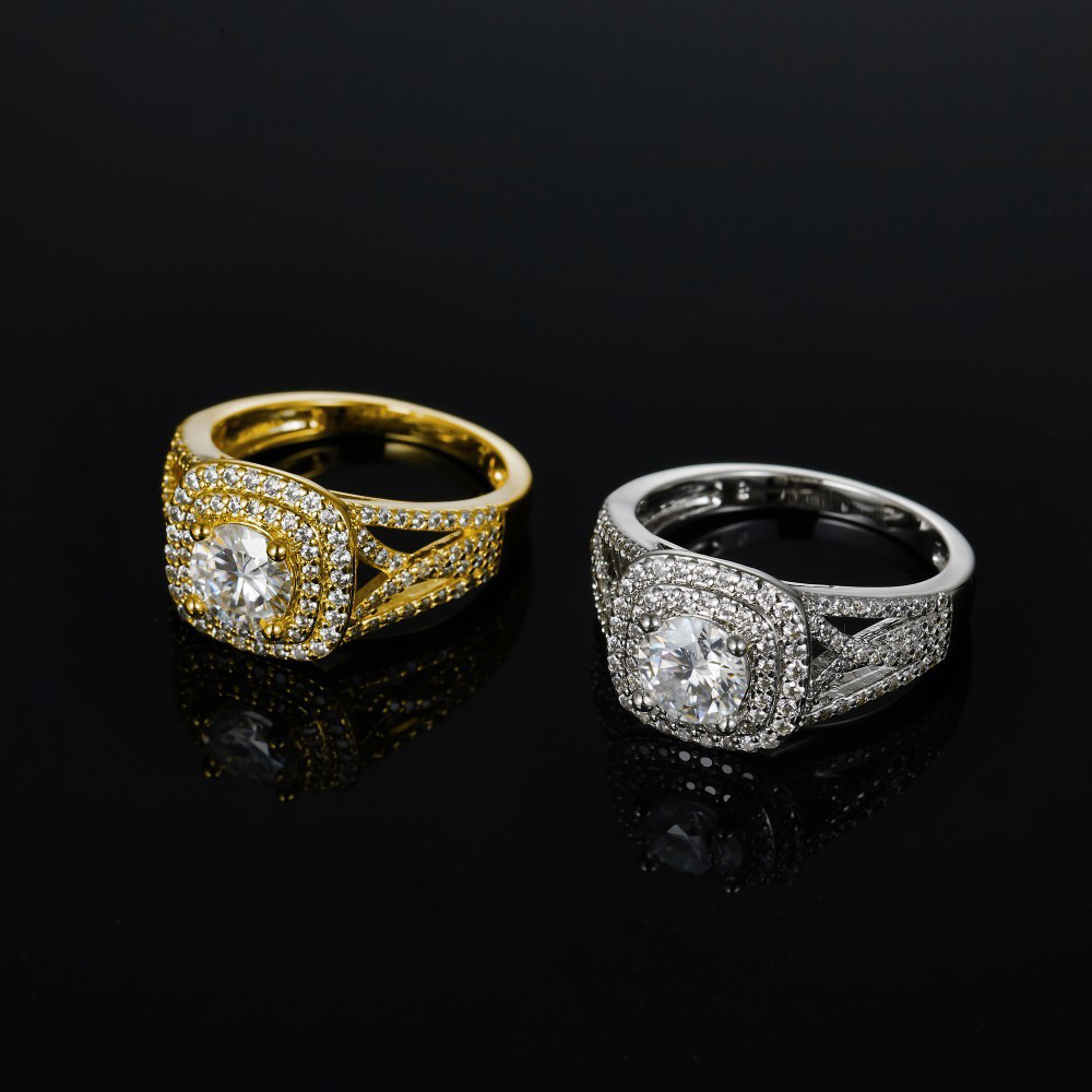 1Ct Moissanite Round Cut Double Halo Luxurious Pave Setting Sterling Silver Engagement Ring