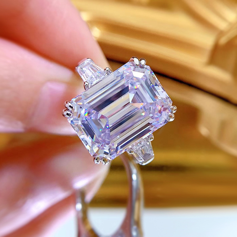 9Ct White Emerald Cut Three-Stone Ring-Sterling Silver-lornajewelry