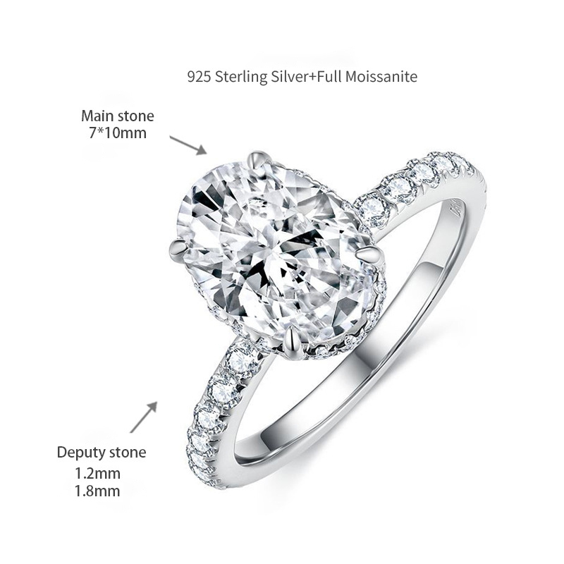 2.5Ct Moissanite Oval Cut Hidden Halo Pave Sterling Silver Engagement Ring
