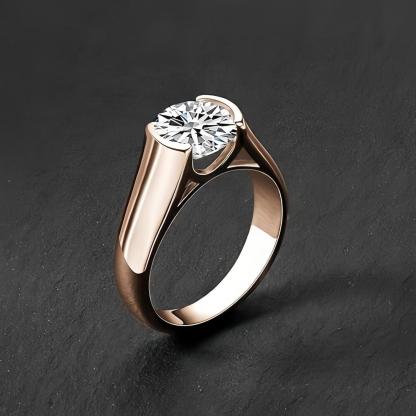 1Ct/2Ct/3Ct Moissanite Solitaire Half Bezel Set Sterling Silver Engagement Ring