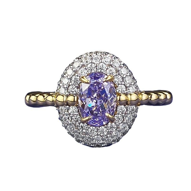 1Ct Statement Purple Oval Stone Halo Ring Gold Band-Sterling Silver-lornajewelry