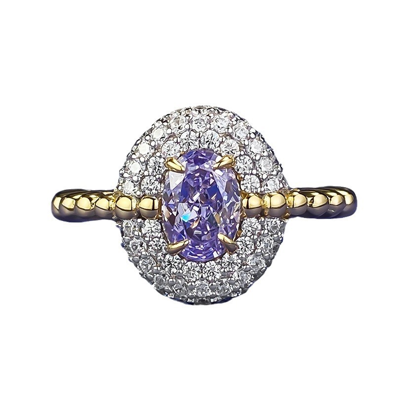 1Ct Statement Purple Oval Stone Halo Ring Gold Band-Sterling Silver-lornajewelry