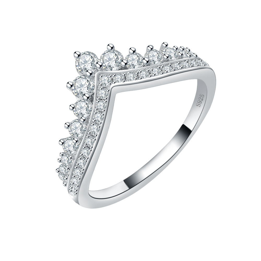 Moissanite V-Shaped Half Eternity Sterling Silver Wedding Band Stackable Ring-lornajewelry