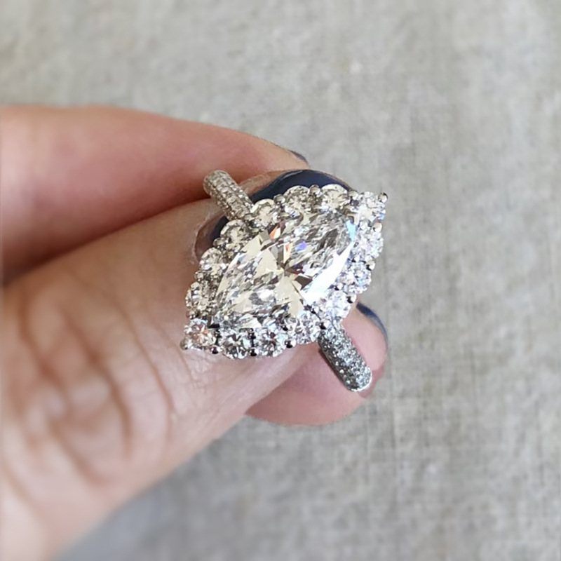 1.5Ct White Marquise Cut Pave Setting Classic Style Ring-Sterling Silver-lornajewelry